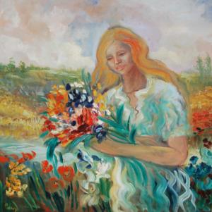 Ragazza con mazzo di fiori